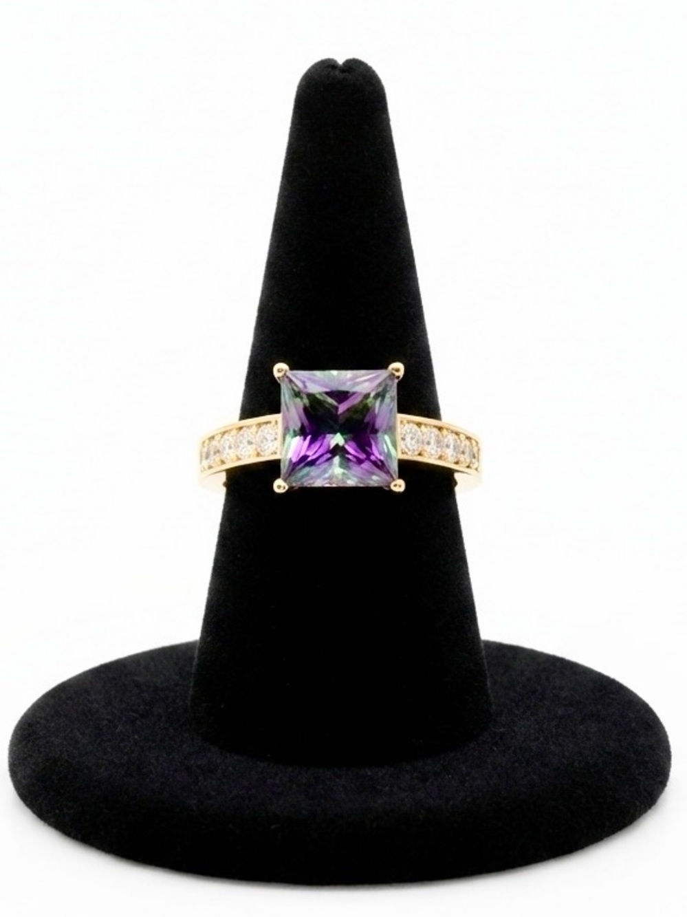 New Square Step Cut 1 7/8ct Mystic Topaz Diamond Ring in 14K Yellow Gold